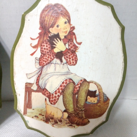 Cute " Holly Hobbie " Girls Flowers Cat Vintage Kitsch Decoupage Plaster Plaques - Picture 3 of 8